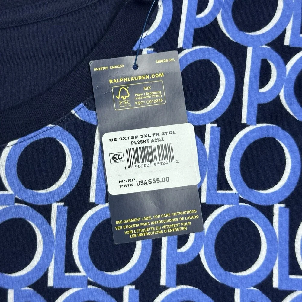 Polo Ralph Lauren T Shirt Men's 3XLT POLO Spell Out All Over Print Crew Neck NWT